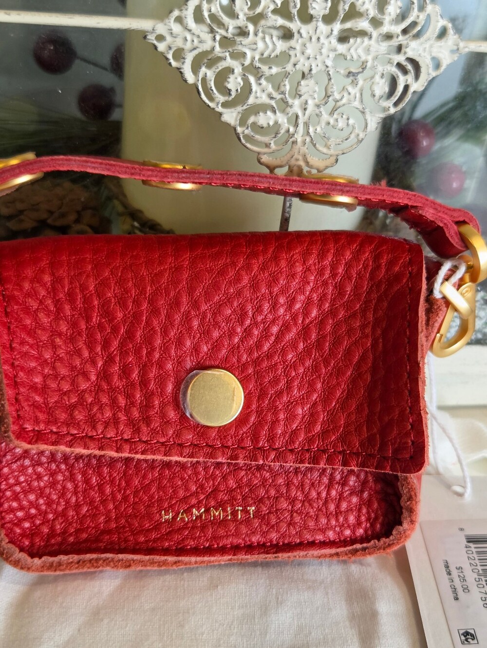 Hammitt Winter Cherry Red Leather Ornament Mini Pouch Bag Charm - Picture 2 of 11